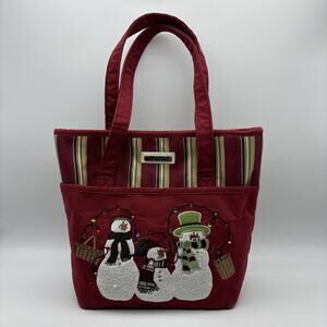 Longaberger Homestead Snowman Christmas Fabric Tote Bag Holiday Embroidered